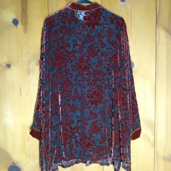 Yi Lin Sheer Silk/Velvet Mandarin Collar Tunic - Picture 2 of 11